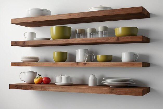 Floating shelves in kitchen